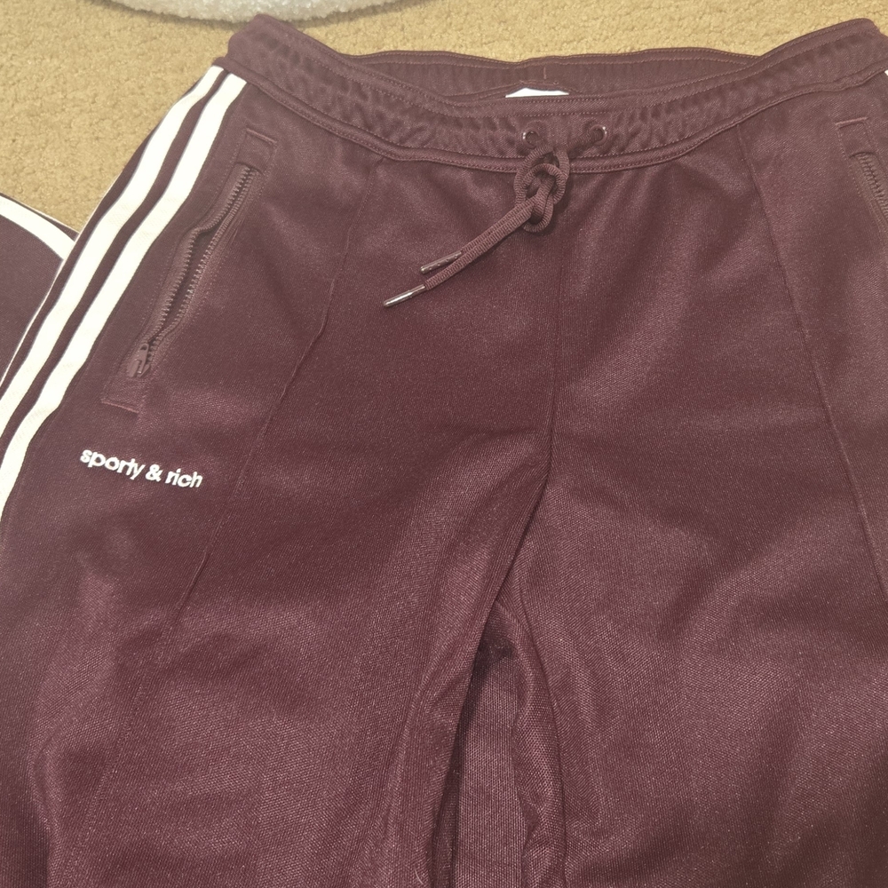 Sporty & Rich X Adidas Burgundy Track Pants with Side Stripes - Picture 4 of 11